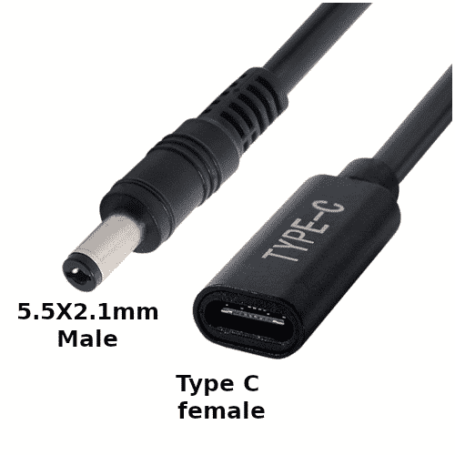 Laptop DC Tip Converter Type C Female to DC 5.5×2.1mm Male Cable