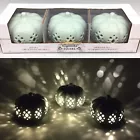 x3 Mini LED Lighted Pumpkin Set Filigree Aqua Green Fall Thanksgiving Decor 3”