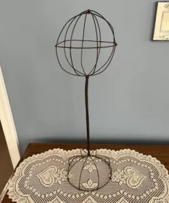 ANTIQUE PRIMITIVE WIRE METAL HAT OR WIG DISPLAY STAND HOLDER LARGE 21"