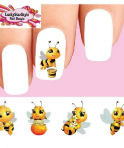 Waterslide Nail Decals Set of 20 - Cute Honey Bees Assorted