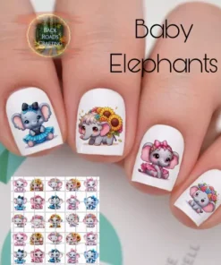 Baby Elephants Waterslide Nail Art Decals Set Of 50 Instructions and Bonus