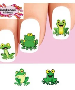 Waterslide Nail Decals Set of 20 - Cute Green Frog Assorted