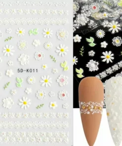 Wedding 5D Nail Stickers Embossed Daisy Flower Bride Decals Nail Art Decoration
