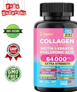 Collagen Peptides Types I,II, III, V, X 64,000mcg Pills Anti-Aging Skin Capsules