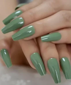 24 Green Press On Nails w/ Glue Glossy Coffin long sage