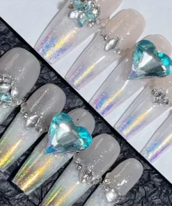 Handmade False Nail Two-Color Aurora Long Press on Nails for Nail Art 10PCS
