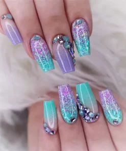 Sparkling Gradient False Nail Long Coffin Press on Nails for Nail Art 24pcs