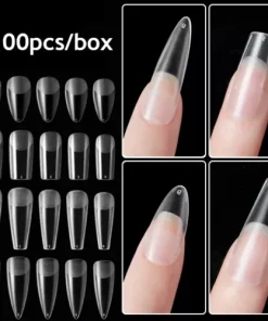 100X French Acrylic False Nail Tips Stiletto Almond Coffin Translucent UV Gel