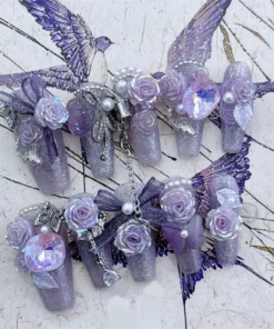 10pcs Delicate Flowers Luxury Handmade Press on Nails Coffin Tips for Nail Art