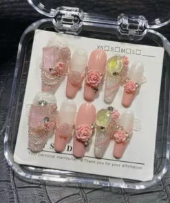 Handmade False Nail Retro Rose Coffin Press on Nails for Nails Art Decor 10PCS