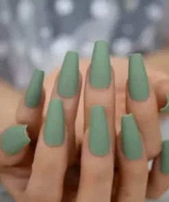 24 Press on nails kit w glue Long coffin Matte Sage Green