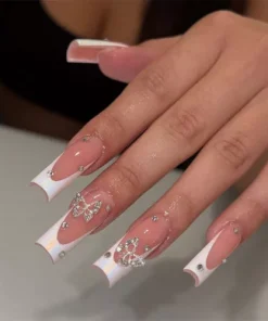 Sparkling Butterfly False Nail Long Coffin Press on Nails for Nail Art 24pcs