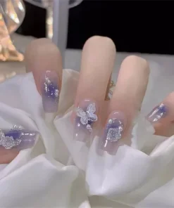 24pcs Butterfly False Nail Flowers Coffin Long Press on Nails for Nail Art Salon