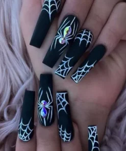 Spider Black False Nails Long Coffin Press on Nails for Nail Art Salon 24pcs