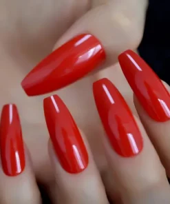 24 Press on nails Kit w Glue Extra Long coffin Red