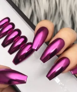 Handmade Hard Gel Mirror Chrome Long Coffin/Stiletto Press On Nails
