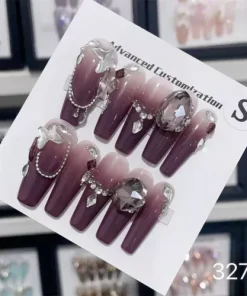 10PCS Handmade False Nail Purple Gradient Coffin Press on Nails for Nail Art