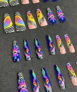 24 Piece Short False Nail ~ Funky Colors ~ Cute Press on Nails