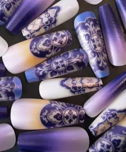 SKINNY LONG COFFIN MATTE *PURPLE BAROQUE* Full Cover 24 Nail Tips Glue Set!