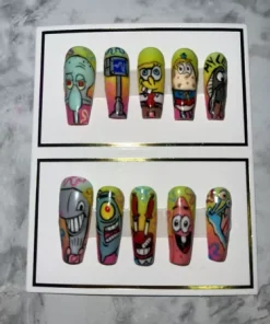 Spongebob Characters Handpainted Presson Nails.  Prep Kit Included