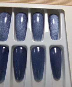 UU Nail Art Iridescent Blue Glue on Nail Long Coffin Magnetic Polish Look