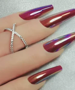 SKINNY LONG COFFIN MIRROR *SENSUAL* Full Cover 24 Nail Tips Press On Glue Set!
