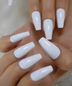 24 Press on nails kit w glue long white glossy coffin