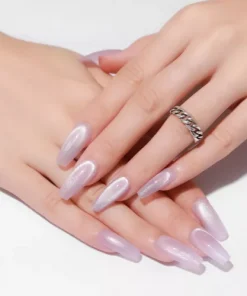 Handmade Gel Long Coffin Press on Nails | Lavender Purple Glass Beads Cat Eye