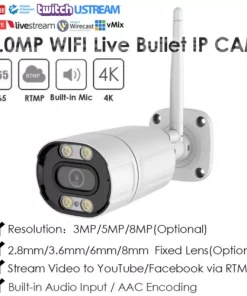 4K 8MP WiFi RTMP IP Cam IR Dual Light for Live Streaming Push Video To YouTube