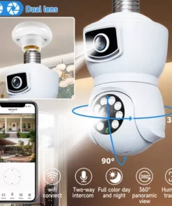 4MP Dual Lens WiFi Light Bulb Security Camera Light Socket Surveillance Home Cam